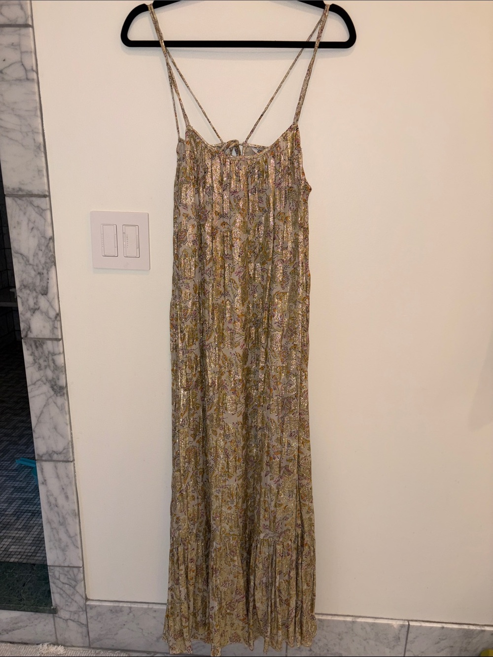 Zara floral gold shimmer maxi dress - Picture 2 of 5